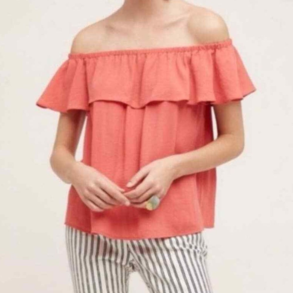 Maeve Anthropologie Coral Off The Shoulder Top